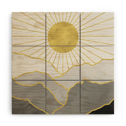 Nature Magick Gold Mountain Sunrise Wood Wall Mural