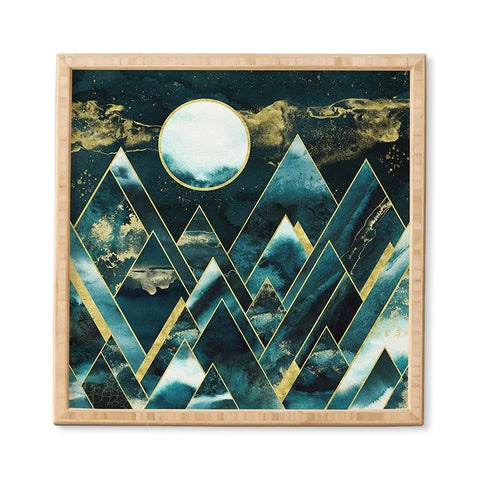 Nature Magick Gold Teal Geometric Mountains Framed Wall Art