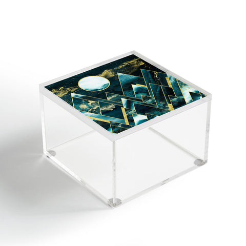 Nature Magick Gold Teal Geometric Mountains Acrylic Box