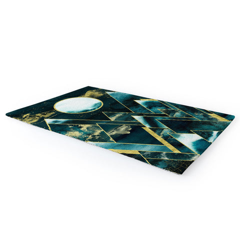 Nature Magick Gold Teal Geometric Mountains Area Rug