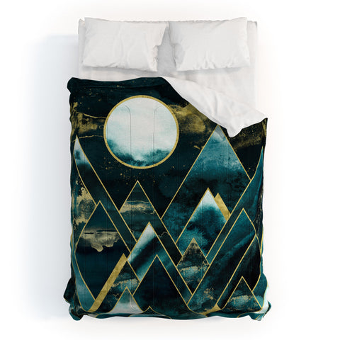 Nature Magick Gold Teal Geometric Mountains Comforter