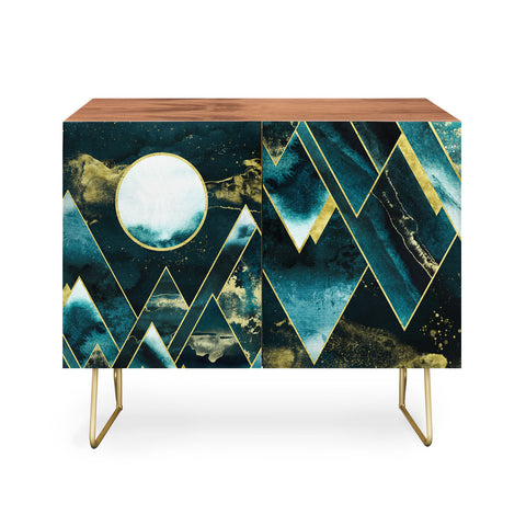 Nature Magick Gold Teal Geometric Mountains Credenza