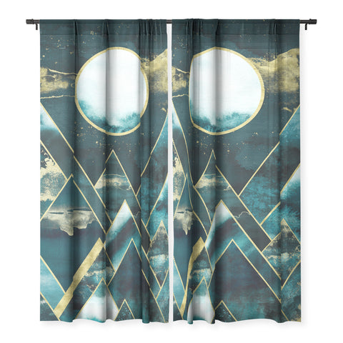 Nature Magick Gold Teal Geometric Mountains Sheer Non Repeat