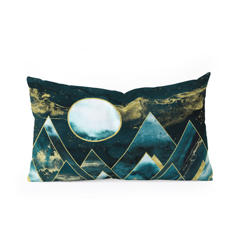 Nature Magick Gold Teal Geometric Mountains Oblong Throw Pillow