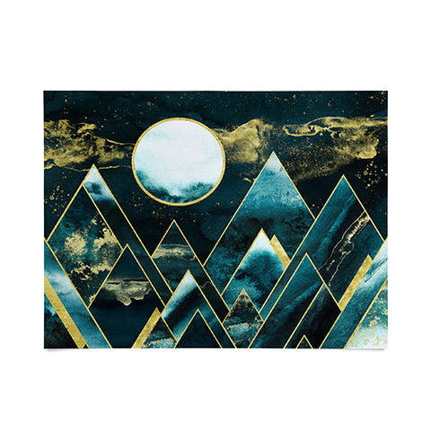 Nature Magick Gold Teal Geometric Mountains Poster