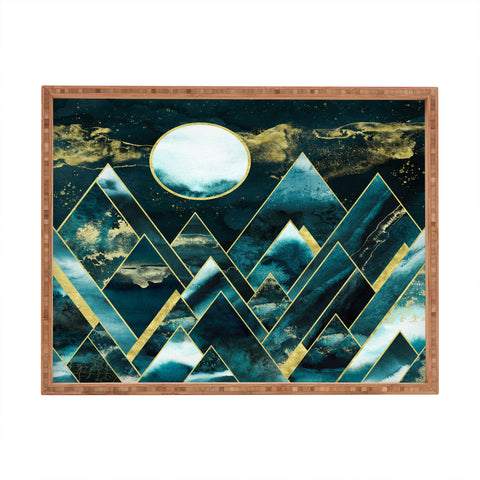 Nature Magick Gold Teal Geometric Mountains Rectangular Tray