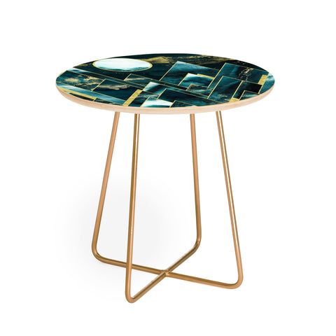 Nature Magick Gold Teal Geometric Mountains Round Side Table