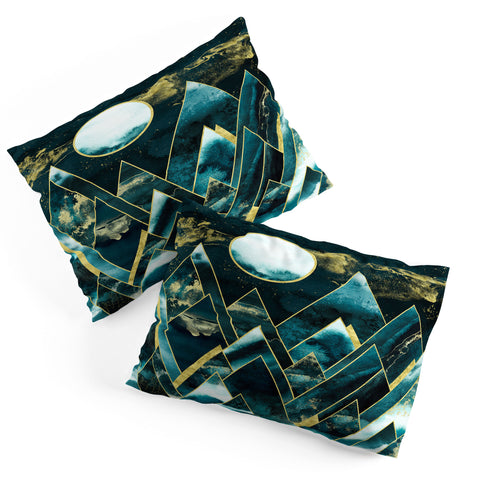 Nature Magick Gold Teal Geometric Mountains Pillow Shams
