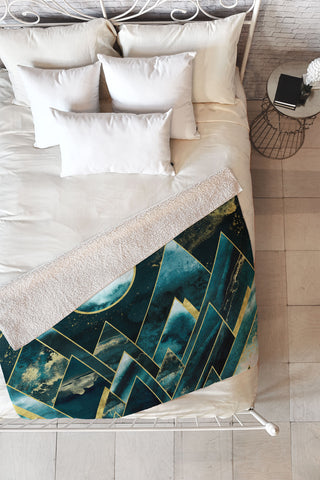 Nature Magick Gold Teal Geometric Mountains Fleece Throw Blanket