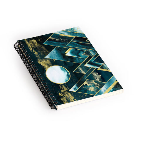 Nature Magick Gold Teal Geometric Mountains Spiral Notebook