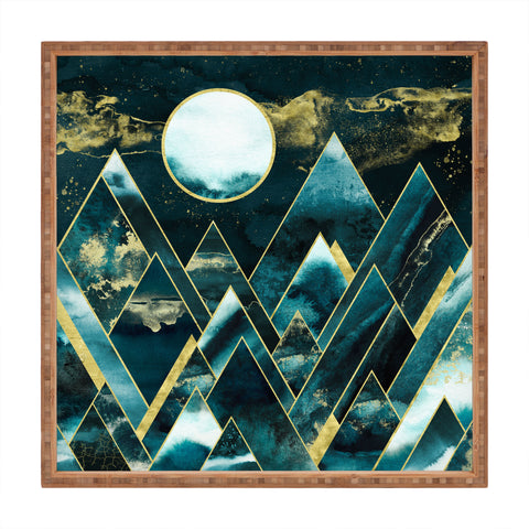 Nature Magick Gold Teal Geometric Mountains Square Tray
