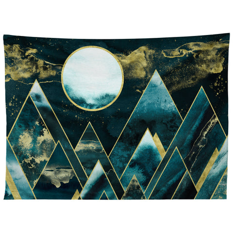 Nature Magick Gold Teal Geometric Mountains Tapestry