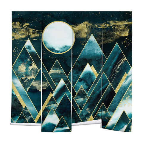 Nature Magick Gold Teal Geometric Mountains Wall Mural