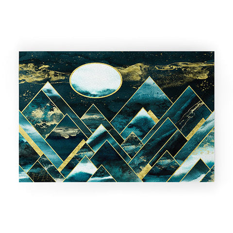 Nature Magick Gold Teal Geometric Mountains Welcome Mat