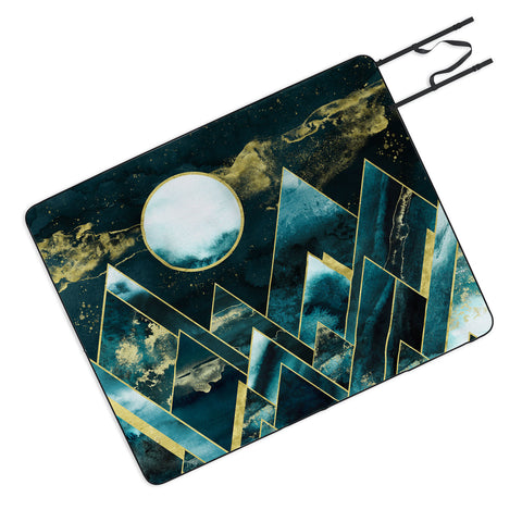 Nature Magick Gold Teal Geometric Mountains Picnic Blanket