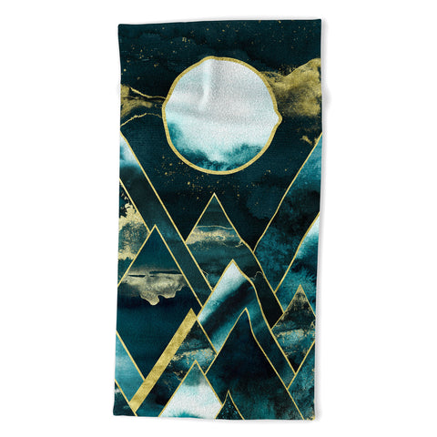 Nature Magick Gold Teal Geometric Mountains Beach Towel