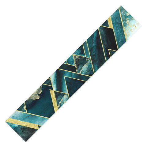 Nature Magick Gold Teal Geometric Mountains Table Runner