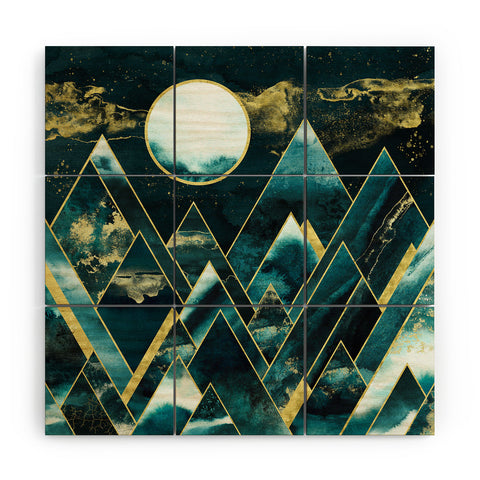 Nature Magick Gold Teal Geometric Mountains Wood Wall Mural