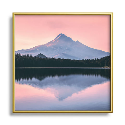 Nature Magick Mount Hood Pink Sunrise Lake Metal Square Framed Art Print