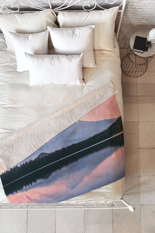 Nature Magick Mount Hood Pink Sunrise Lake Fleece Throw Blanket