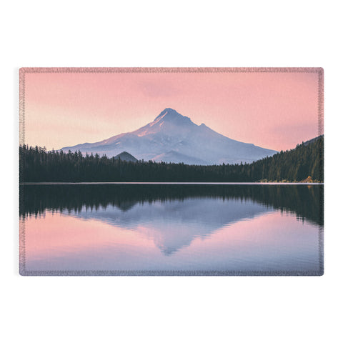 Nature Magick Mount Hood Pink Sunrise Lake Outdoor Rug