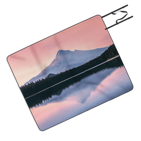 Nature Magick Mount Hood Pink Sunrise Lake Picnic Blanket