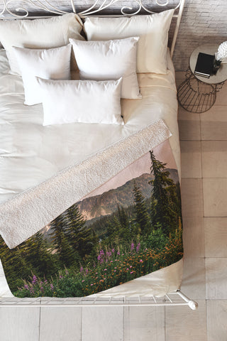 Nature Magick Mount Rainier Wildflower Adventure National Park Wanderlust Fleece Throw Blanket