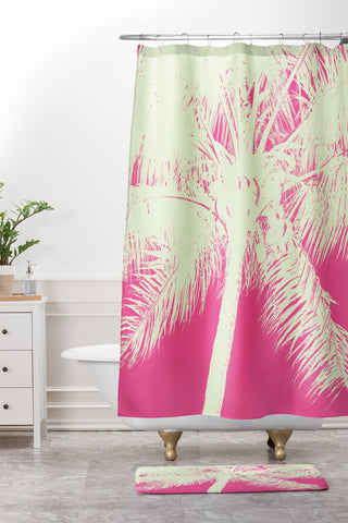 Nature Magick Palm Tree Summer Beach Pink Shower Curtain And Mat