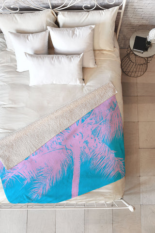 Nature Magick Palm Tree Summer Beach Teal Fleece Throw Blanket