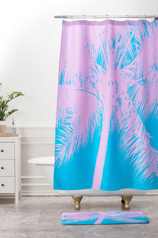 Nature Magick Palm Tree Summer Beach Teal Shower Curtain And Mat
