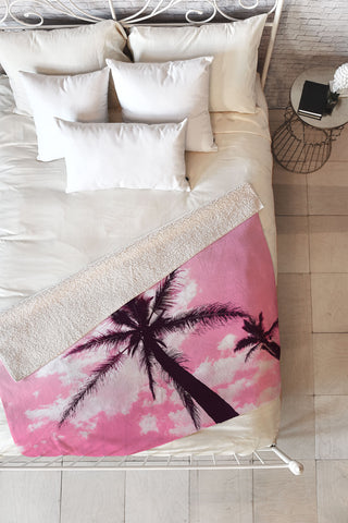 Nature Magick Palm Trees Pink Fleece Throw Blanket