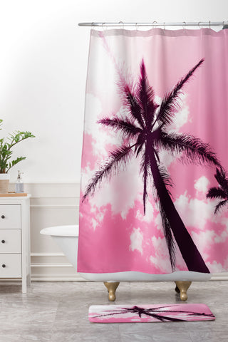 Nature Magick Palm Trees Pink Shower Curtain And Mat