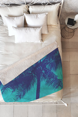 Nature Magick Palm Trees Summer Turquoise Fleece Throw Blanket