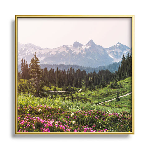Nature Magick Pink Mountain Wildflowers Metal Square Framed Art Print