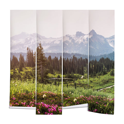 Nature Magick Pink Mountain Wildflowers Wall Mural