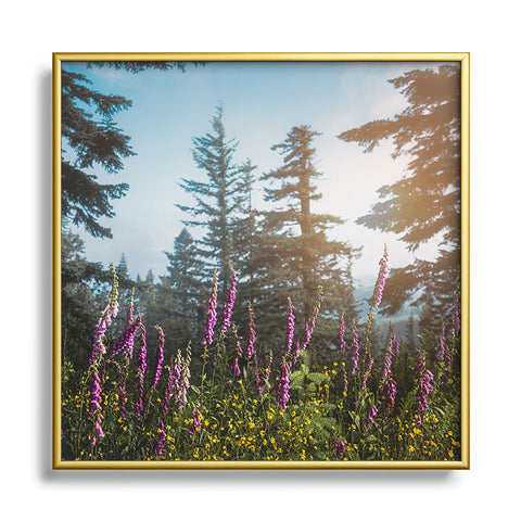 Nature Magick Pink Wildflower Forest Love Metal Square Framed Art Print