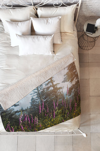 Nature Magick Pink Wildflower Forest Love Fleece Throw Blanket