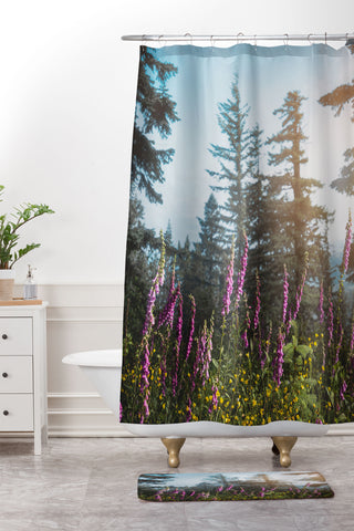 Nature Magick Pink Wildflower Forest Love Shower Curtain And Mat