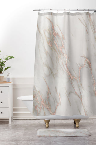 Nature Magick Pretty Rose Gold Marble Shower Curtain And Mat