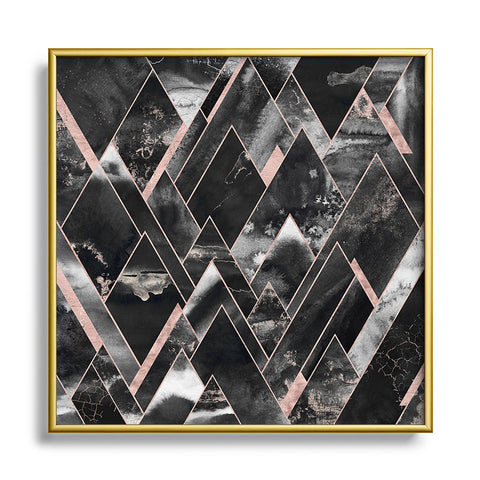 Nature Magick Rose Gold Geometric Watercolor Metal Square Framed Art Print
