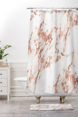 Nature Magick Rose Gold Marble Perfect Pink Shower Curtain And Mat