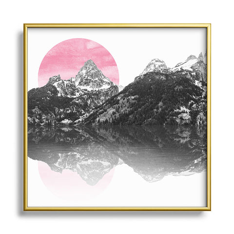 Nature Magick Rose Gold Mountain Sunset Metal Square Framed Art Print