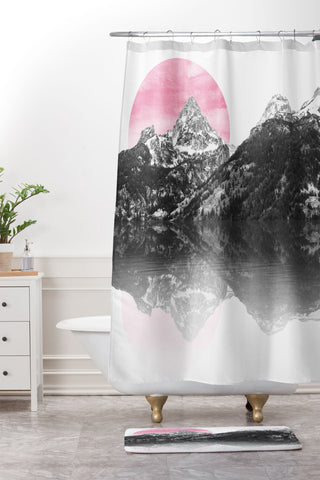 Nature Magick Rose Gold Mountain Sunset Shower Curtain And Mat