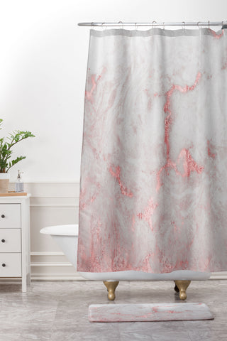 Nature Magick Rose Gold White Marble Shower Curtain And Mat