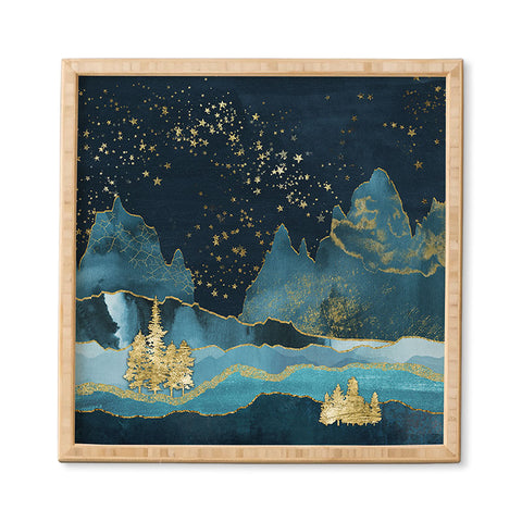 Nature Magick Teal and Gold Mountain Stars Framed Wall Art