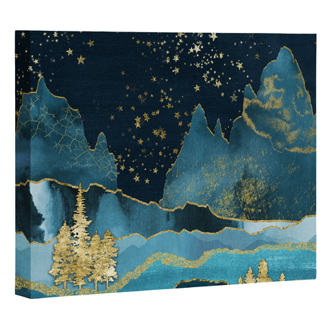 Nature Magick Teal and Gold Mountain Stars Art Canvas