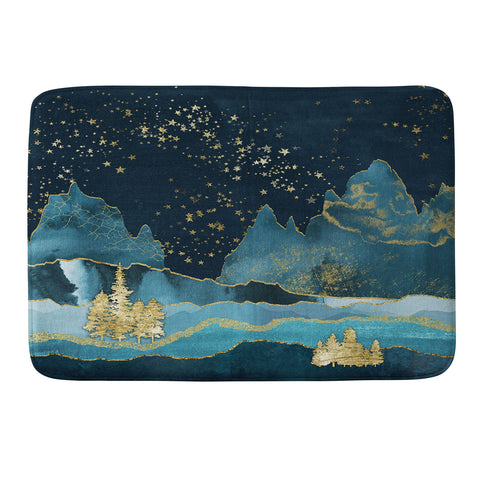 Nature Magick Teal and Gold Mountain Stars Memory Foam Bath Mat