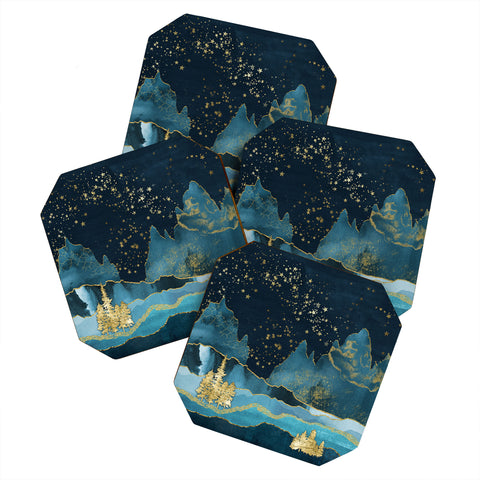 Nature Magick Teal and Gold Mountain Stars Coaster Set