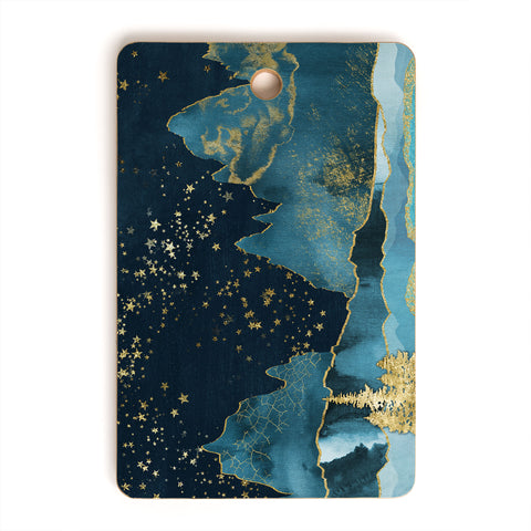 Nature Magick Teal and Gold Mountain Stars Cutting Board Rectangle