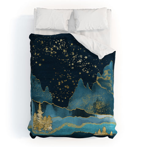 Nature Magick Teal and Gold Mountain Stars Duvet Cover